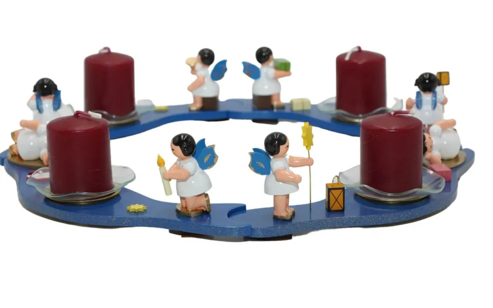 Figurenland Uhlig GmbH Adventsleuchter*Adventskranz mit 8 Weihnachtsengeln, blau