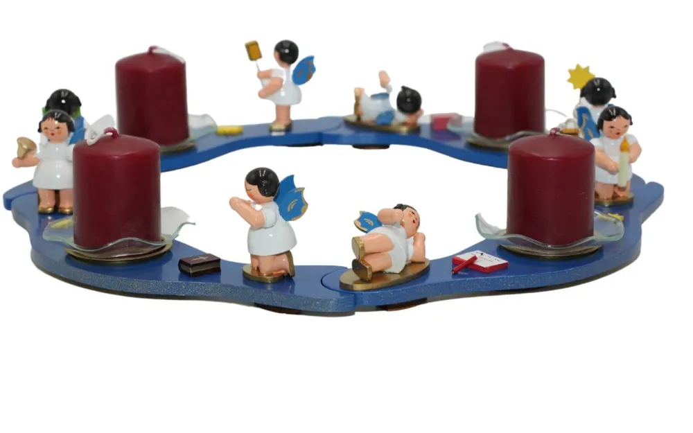 Figurenland Uhlig GmbH Adventsleuchter*Adventskranz mit 8 Weihnachtsengeln, blau