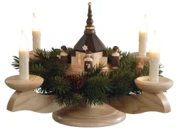 Albin Preißler Neuheiten | Adventsleuchter*Adventsleuchter mit Seiffener Kirche, Kurrende und Tannenkranz, elektrisch von