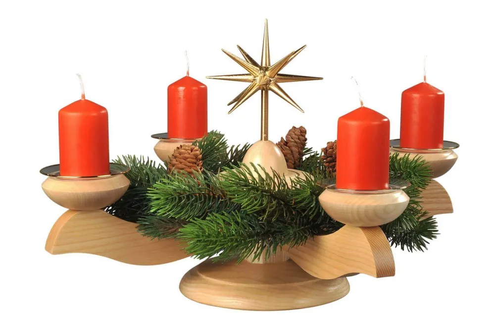 Albin Preißler Adventsleuchter*Adventsleuchter mit Weihnachtsstern und Tannenkranz, von