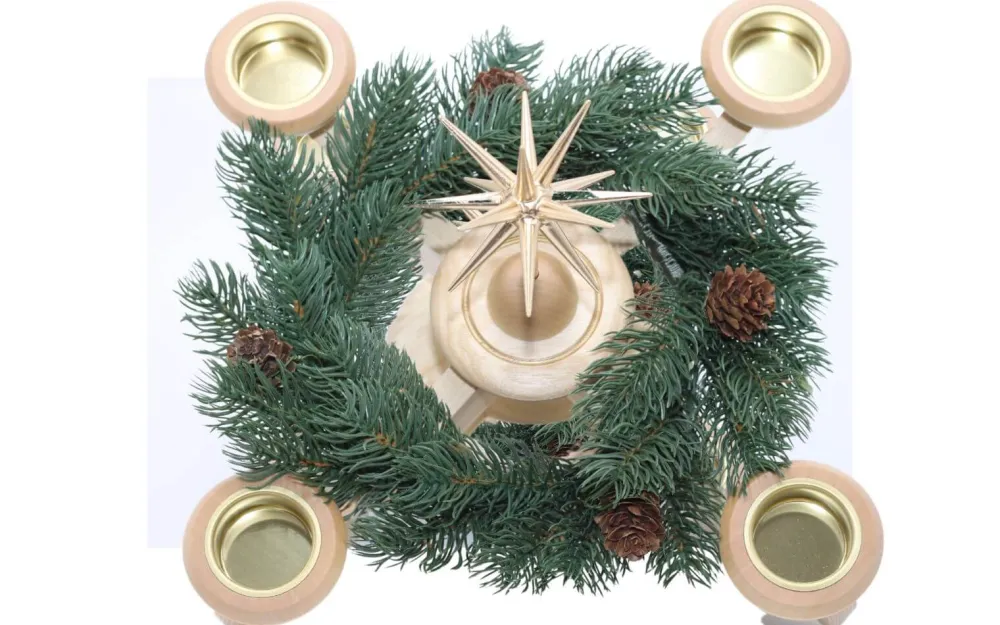 Albin Preißler Adventsleuchter*Adventsleuchter mit Weihnachtsstern und Tannenkranz, von