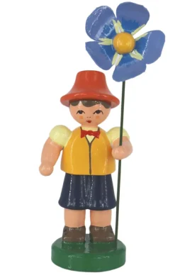 Figurenland Uhlig GmbH Blumenmädchen*Blumenkind Vincent mit blauer Blume, 9 cm von Figurenland Uhlig