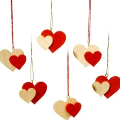 Robbi Weber Neuheiten | Christbaumschmuck*Christbaumschmuck Doppelherzen natur und rot, 6 - teilig, 5 cm von