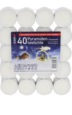Ebersbacher Kerzenfabrik GmbH Teelichter*EWA Pyramidenteelichter in Metallhülle, Premium 40 Stück
