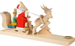 Bettina Franke Neuheiten | Holzschnitzereien*Kerzenhalter - Weihnachtsmann auf Schlitten, geschnitzt, 12 cm, farbig von