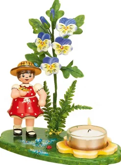 Hubrig Volkskunst Neuheiten | Blumenmädchen*Kerzenhalter Blumenkind Mädchen mit Hornveilchen, 17 cm, farbig von