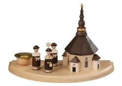 Albin Preißler Kerzenhalter Weihnachten*Kerzenhalter Seiffener Kirche mit Kurrende, 20 cm von