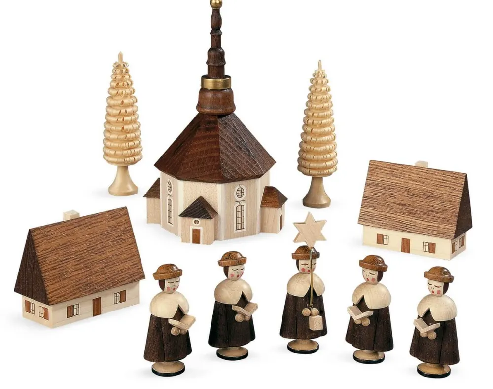 Müller Kleinkunst Neuheiten | Weihnachtsfiguren*Kurrende mit Seiffener Kirche und Dorf von