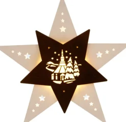Weigla Holzkunst Fensterdeko Weihnachten*LED Fensterbild Stern mit Seiffener Kirche von Weigla
