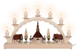 SEIFFENcom by Nestler GmbH Schwibbogen*LED Schwibbogen Seiffener Dorf mit Bergmannskapelle, elektrisch beleuchtet von SEIFFEN.COM
