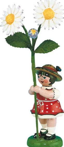 Hubrig Volkskunst Blumenmädchen*Miniatur Blumenkind Mädchen mit Gänseblume, 11 cm von