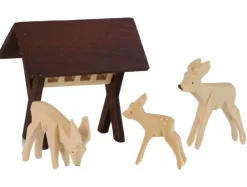 Romy Thiel Neuheiten | Romy Thiel Figuren*Miniatur Futterkrippe mit 3 Rehen, geschnitzt von