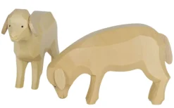 Müller Kleinkunst Holzfiguren & Dekofiguren*Miniatur Schafe, 2er Set, handgeschnitzt, 6 und 8 cm, von