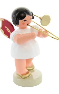Figurenland Uhlig GmbH Weihnachtsengel*Miniatur Weihnachtsengel mit Posaune und roten Flügeln von