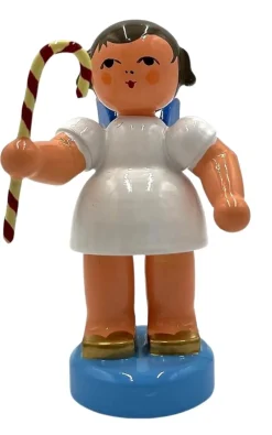 Figurenland Uhlig GmbH Weihnachtsengel*Miniatur Weihnachtsengel mit Zuckerstange und blauen Flügeln von