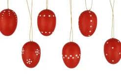 SEIFFENcom by Nestler GmbH Ostereier*Ostereier zum Hängen, rot, handbemalt, 6 Stück, Ø 2,5 cm x 3,5 cm von SEIFFEN.COM