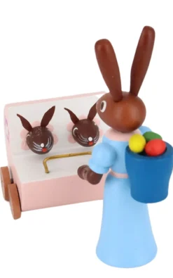 holz.kunst Stephan Kaden Neuheiten | Osterhasen*Osterhase Mutter mit Zwillingswagen, 6 cm, von Stephan Kaden
