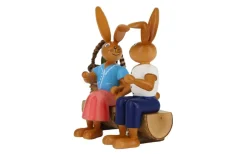 Holzkunst Gahlenz Osterhasen*Osterhasenpaar auf Bank, 9 cm von