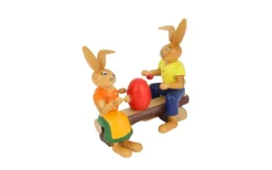 Holzkunst Gahlenz Osterhasen*Osterhasenpaar Maler auf Bank, 10 cm von