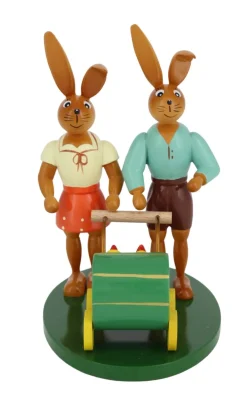Holzkunst Gahlenz Osterhasen*Osterhasenpaar mit Kutsche, 12 cm von