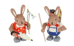 KWO Bestseller | Osterhasen*Osterhasenpaar mit Schneeglöckchen und Tragekorb, 11 cm von