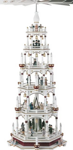 KWO Einzelstücke | Weihnachtspyramiden*Pyramide Weihnachtsgeschichte, 6 - stöckig, weiß - bordeaux, 106 cm von