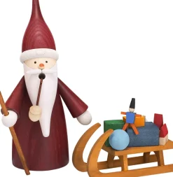 Seiffener Volkskunst eG Räuchermännchen*Räuchermann Weihnachtswichtel mit Schlitten, 16 cm von