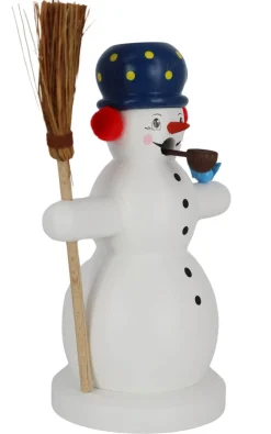Richard Glässer GmbH Räuchermännchen*Räuchermännchen Schneemann mit Besen und Vogel, 15 cm, von Richard Glässer