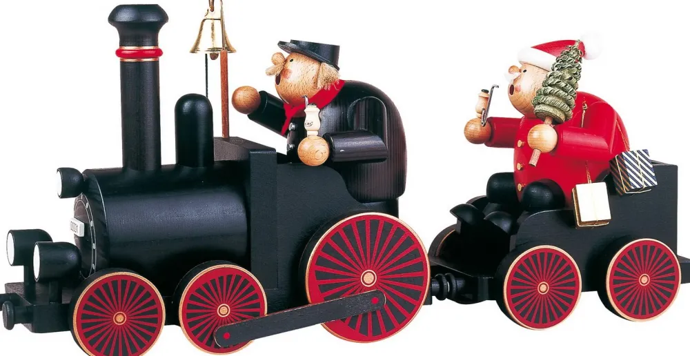 KWO Neuheiten | Räuchermännchen*Räuchermännchen Set Eisenbahn - Lokführer mit Lokomotive, 4-teilig, 24 cm von