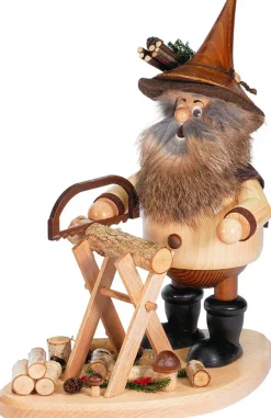 DWU Drechselwerkstatt Uhlig Räuchermännchen*Räuchermännchen Wichtel mit Sägebock, 26 cm von
