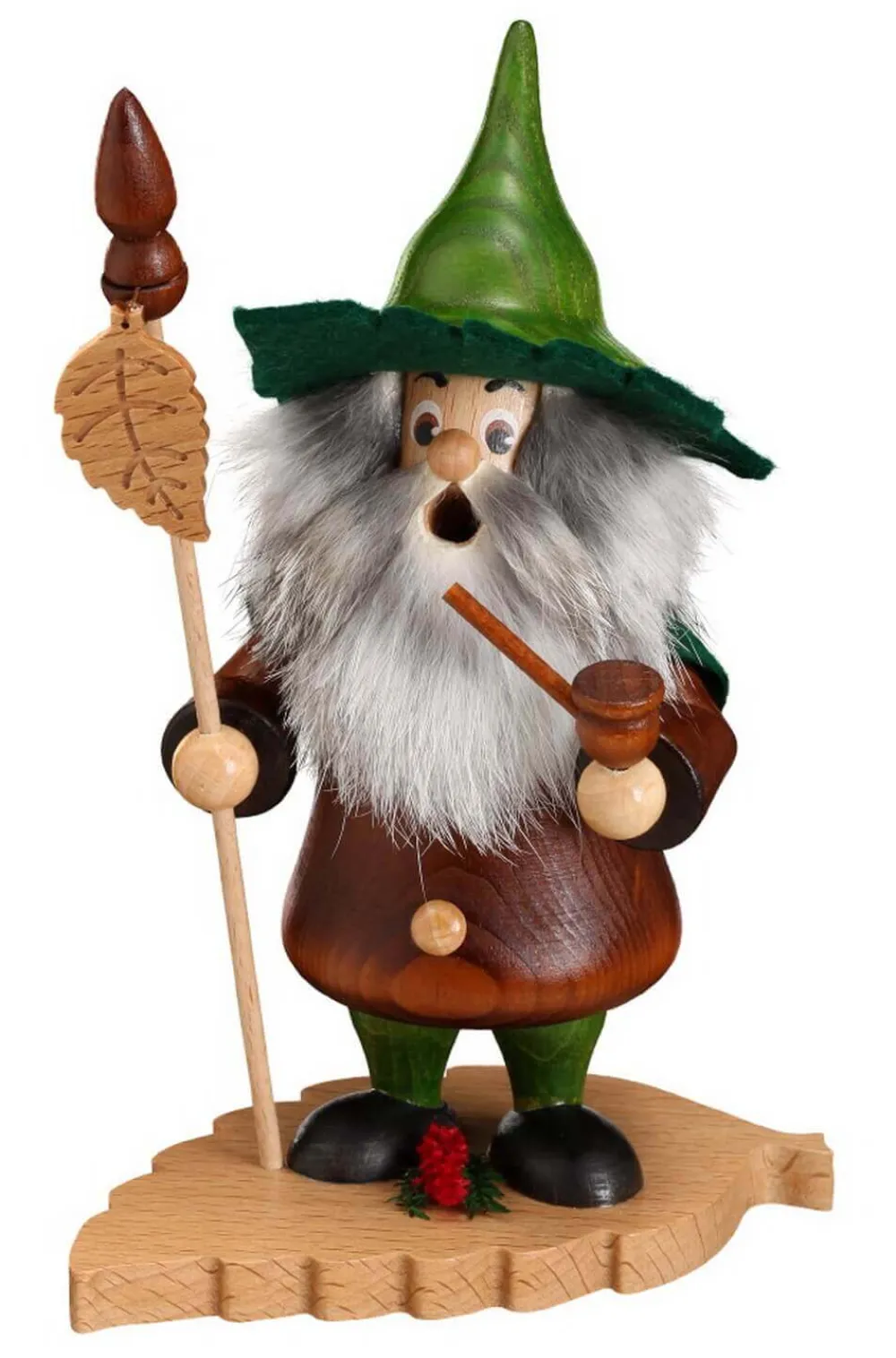 DWU Drechselwerkstatt Uhlig Räuchermännchen*Räuchermännchen Wichtel mit Buchenblatt, 18 cm von