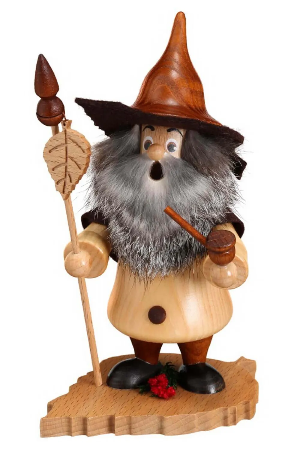 DWU Drechselwerkstatt Uhlig Räuchermännchen*Räuchermännchen Wichtel mit Birkenblatt, 18 cm von