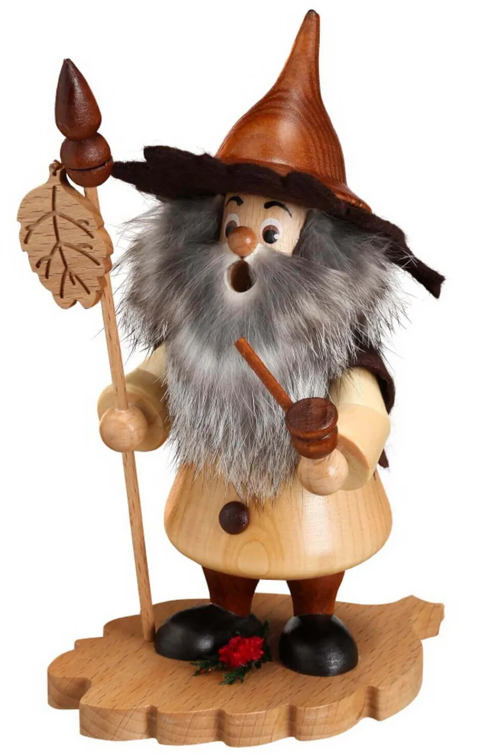 DWU Drechselwerkstatt Uhlig Räuchermännchen*Räuchermännchen Wichtel mit Erlenblatt, 18 cm von