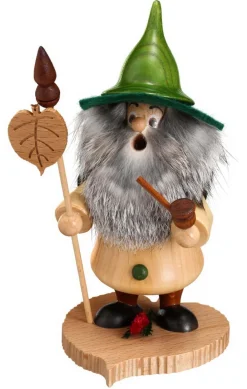 DWU Drechselwerkstatt Uhlig Räuchermännchen*Räuchermännchen Wichtel mit Lindenblatt, 18 cm von