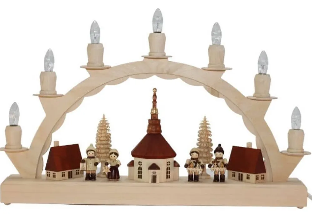 SEIFFENcom by Nestler GmbH Neuheiten | Schwibbogen*Schwibbogen Seiffener Dorf mit Romy Thiel Kindern, 38 cm von SEIFFEN.COM