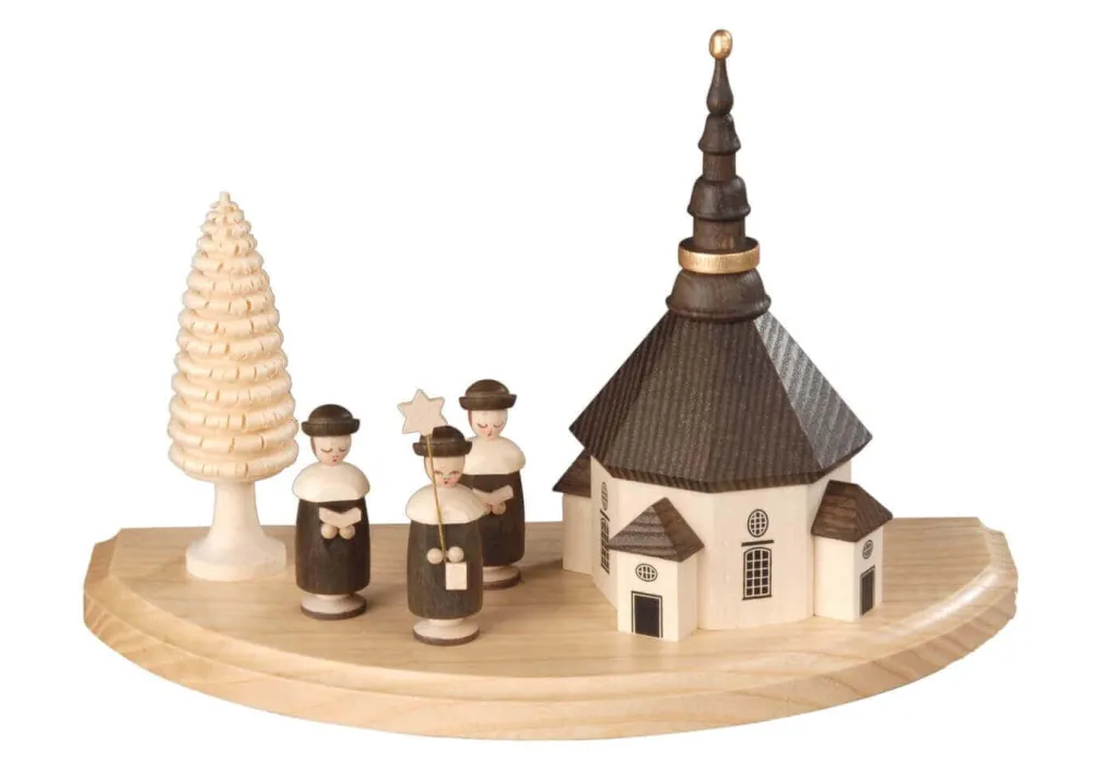 Albin Preißler Sockelbrett*Sockel mit Seiffener Kirche und Kurrende, 20 cm von
