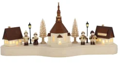 SEIFFENcom by Nestler GmbH Sockelbrett*Sockelbrett Seiffener Dorf mit Striezelkinder, beleuchtet, 36 cm von SEIFFEN.COM