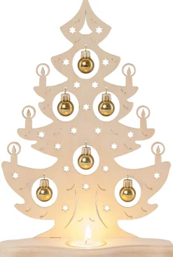 Weigla Holzkunst Neuheiten*Teelichthalter Weihnachtsbaum mit goldenen Kugeln von Weigla