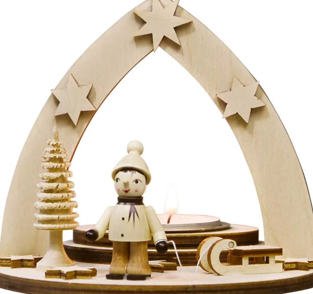 Weigla Holzkunst Neuheiten | Kerzenhalter Weihnachten*Teelichthalter Winterkind mit Schlitten von Weigla