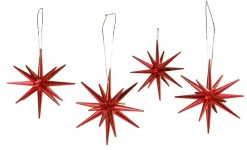 Albin Preißler Christbaumschmuck*Weihnachtsbaumschmuck aus Holz, Weihnachtssterne rot-metallic, 4-teilig von
