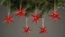 Albin Preißler Christbaumschmuck*Weihnachtsbaumschmuck aus Holz, Weihnachtssterne rot-metallic, 6-teilig von