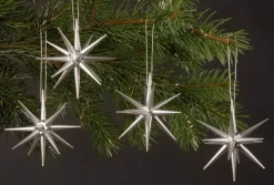 Albin Preißler Christbaumschmuck*Weihnachtsbaumschmuck aus Holz, Weihnachtssterne silber, 4-teilig von