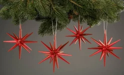 Albin Preißler Christbaumschmuck*Weihnachtsbaumschmuck aus Holz, Weihnachtssterne rot-metallic, 4-teilig von
