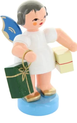 Figurenland Uhlig GmbH Weihnachtsengel*Weihnachtsengel mit 2 Geschenken und blauen Flügeln von Figurenland Uhlig