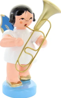 Figurenland Uhlig GmbH Weihnachtsengel*Weihnachtsengel mit Bariton und blauen Flügeln von Figurenland Uhlig