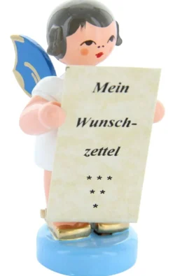 Figurenland Uhlig GmbH Weihnachtsengel*Weihnachtsengel mit Wunschzettel und blauen Flügeln von Figurenland Uhlig