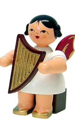 Figurenland Uhlig GmbH Weihnachtsengel*Weihnachtsengel sitzend mit Handharfe und roten Flügeln von
