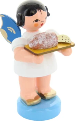 Figurenland Uhlig GmbH Weihnachtsengel*Weihnachtsengel stehend mit Stollenbrett und blauen Flügeln von