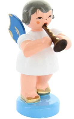 Figurenland Uhlig GmbH Weihnachtsengel*Weihnachtsengel stehend mit Flöte und blauen Flügeln von
