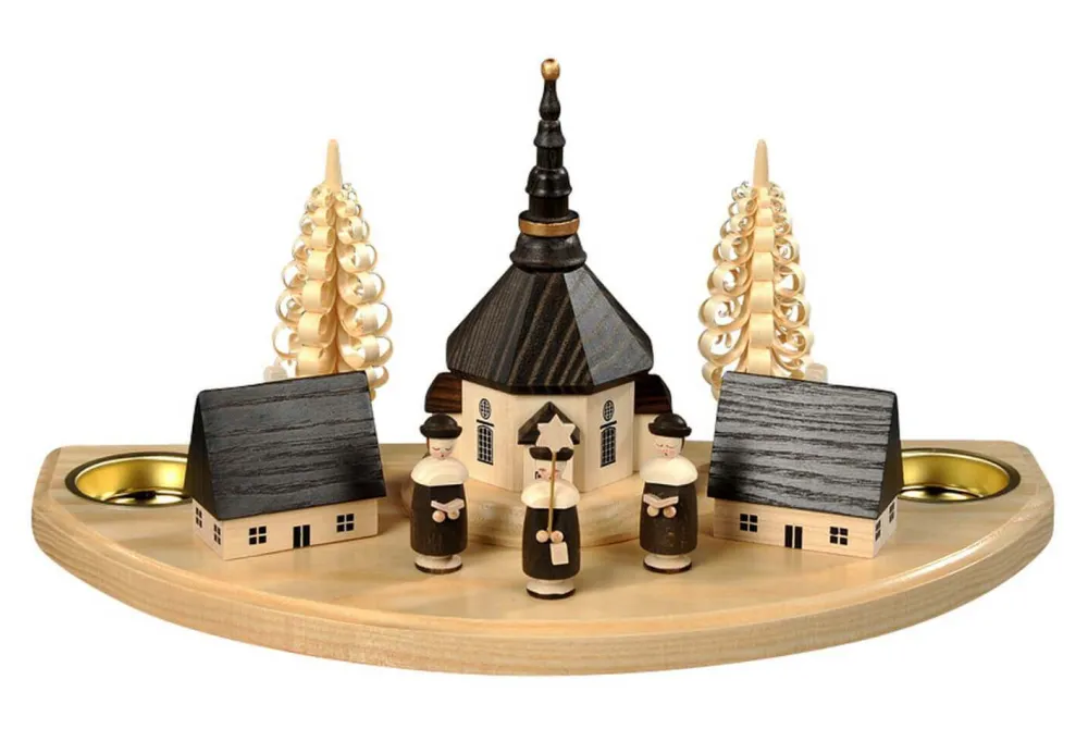 Albin Preißler Kerzenhalter Weihnachten*Weihnachtskerzenhalter für Teelichte mit Seiffener Dorf und Kurrende, 30 cm von